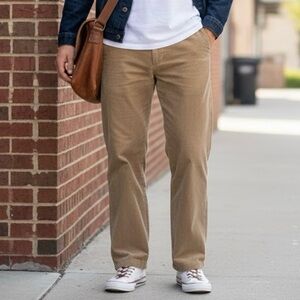 Izod Men’s Corduroy Pants Tan Beige Straight Leg Dark Academia Preppy Old Money
